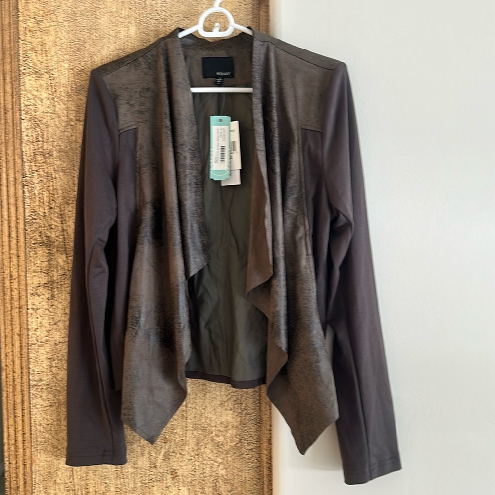 New With Tags Edyson Maisha Ponte Faux Leather Dark Olive Jacket - Size Large